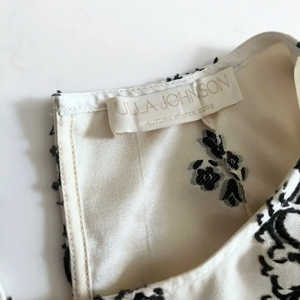 Ulla Johnson Layla Silk Floral Embroidered Puff Sleeve Ivory Blouse Size 8